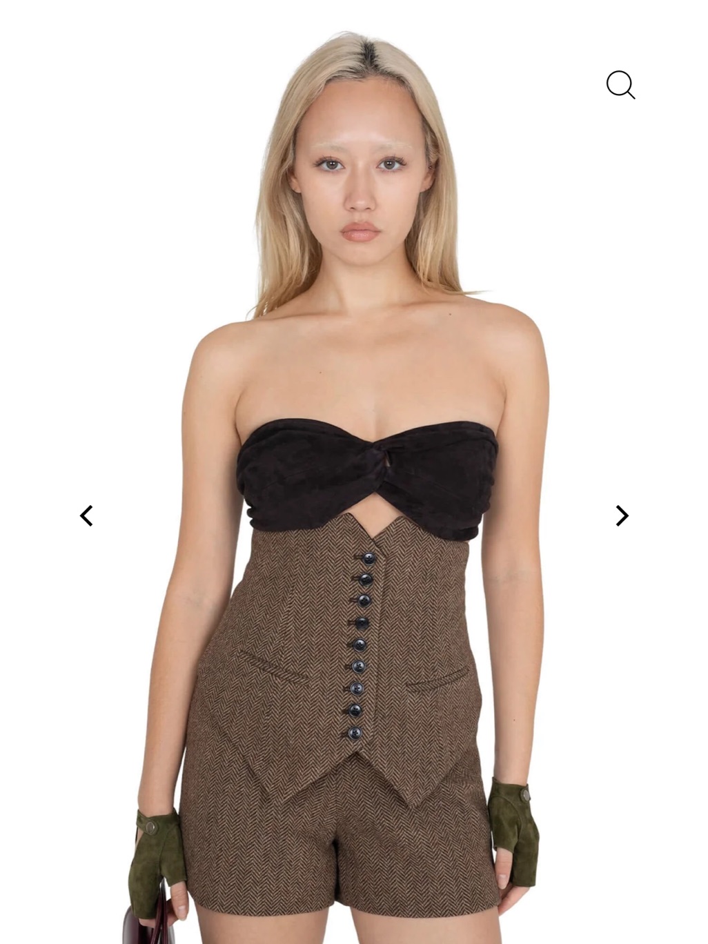 Jeffrey Campbell Brown Herringbone High-Waist Shorts Speak-Easy Set